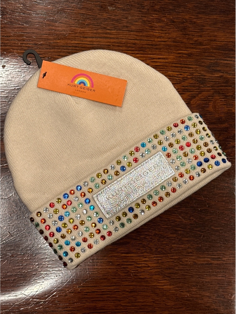 NWT Kurt Geiger Bone Knit Beanie Hat Multicolor Rhinestone Studded One Size